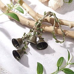 Античная Бронза Железный рождественский колокольчик из полиэстера с отделкой в виде листьев, подвесные украшения из ленты, зелёные, античная бронза, 310 мм