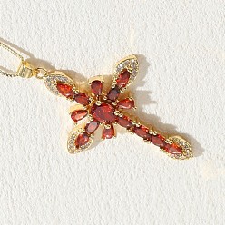 Оранжево-Красный Крест латунные микропаве кубические цирконии подвески ожерелья, золотые, оранжево-красный, 17.72 дюйм (45 см)