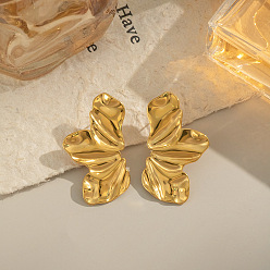 Настоящее золото 18K Серьги-гвоздики в форме крыльев бабочки из нержавеющей стали, реальный 18 k позолоченный, 45.3x25 мм