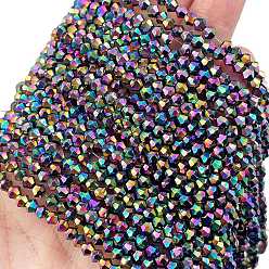 (966) Внутренний цвет Кристалл / Лиловато-лиловый на подкладке Прозрачные стеклянные бусины гальваническим пряди, полное покрытие, граненые, двухконусные, с покрытием цвета радуги, 3.5~3.8x3 мм, отверстие : 0.8 мм, около 107~110 шт / нитка, 32.5~34 см