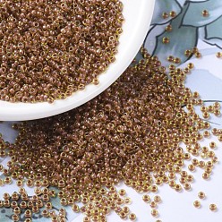 (RR345) Salmon Lined Peridot Luster Миюки круглые бусины рокайль, японский бисер, 11/0, (rr 345) перидот с подкладкой из лосося, 11/0, 2x1.3 мм, Отверстие : 0.8 мм , около 5500 шт / 50 г