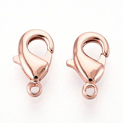 Розовый Позолоченный Карабин-лобстеры, латунные, долговечный, без никеля , Настоящее розовое золото покрыто, 10x6x2.5 мм, отверстие : 1 мм