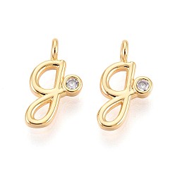 Letter G Латунные микро проложить кубического циркония прелести, долговечный, без никеля , реальный 18 k позолоченный, буквы, Буква G, 13.5x7.5x3.5 мм, отверстие : 1.6 мм