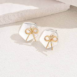 Golden & Silver Alloy Stud Earrings for Women, Pentagon & Bowknot, Golden & Silver, 11mm