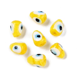 Желтый Ручной зло бусины глаз, слеза, желтые, 13~15x9~10.5 мм, отверстие : 1~1.8 мм