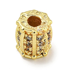 Настоящее золото 18K Стойки обшивки латунь кубического циркония бусы, долговечный, без свинца и без кадмия, колонка, реальный 18 k позолоченный, 7.5x7 мм, отверстие : 2.5 мм