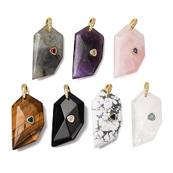 Mixed Stone Natural Mixed Stone Pendants, Others, Golden, 40~40.5x20.5~21x9.5~10mm, Hole: 6x6.5mm