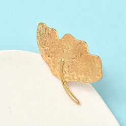 Золотой 304 из нержавеющей стали манжеты кольца, гинкго лист, без кадмия и без свинца и без никеля, золотые, 27x38.5 мм, размер США 7 1/4 (17.5 мм)