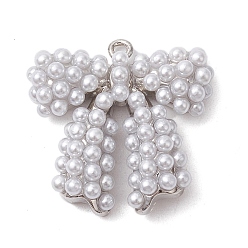 Платина Стойки обшивки латунные подвески, с пластиковыми жемчужные бусины, долговечный, без свинца и без кадмия, бантом, платина, 21x21.5x5 мм, отверстие : 1.4 мм