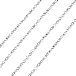 Нержавеющая Сталь Цвет Устойчивы к потускнению 304 цепи из нержавеющей стали, пайки, с катушкой, Плоско-овальные, цвет нержавеющей стали, 2x1.5x0.4 мм, около 82.02 футов (25 м) / рулон