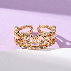 Настоящее золото 18K Латунные микро проложить манжеты кольца кубического циркония, с имитацией жемчуга из АБС-пластика для женщин для женщин, без никеля , реальный 18 k позолоченный, 7.5 мм, регулируемый