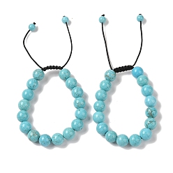 Бирюза 10Мм круглые браслеты из плетеных бусин с натуральным кракле и бирюзой, регулируемые браслеты из нейлонового шнура для женщин и мужчин, внутренний диаметр: 1-3/4~2-7/8 дюйм (4.6~7.4 см)