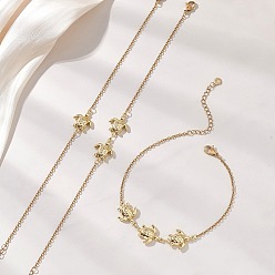 Золотой 3 шт. 3 стили летние пляжные 304 браслеты на лодыжку из нержавеющей стали с звеньями в виде черепахи для женщин, золотые, 9~9-1/4 дюйм (22.9~23.4 см), 1 шт / стиль