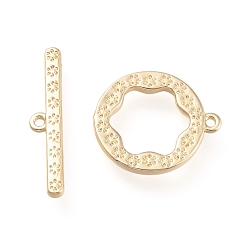 Golden Brass Toggle Clasps, Ring, Long-Lasting Plated, Golden, Ring: 16.2x14x1.5mm, Hole: 1mm, Bar: 4x20.3x1.5mm, Hole: 1mm