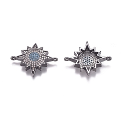 Черный Цвет Металла Соединители из латуни с микропаве и кубическим цирконием, звезда, ясный и голубой, металлический черный , 30x24.5x4.2 мм, отверстие : 1.4 мм