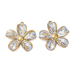 Golden 304 Stainless Steel Enamel Pendants, Flower Charms, Ion Plating(IP), Golden, 32x30x4.5mm, Hole: 2mm
