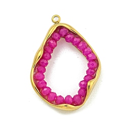 Камелия Ограненные подвески из натурального кварца, окрашенные, Подвески неправильной овальной формы с позолоченной 304 кромкой из нержавеющей стали, камелия, 27x19x5 мм, отверстие : 1.4 мм