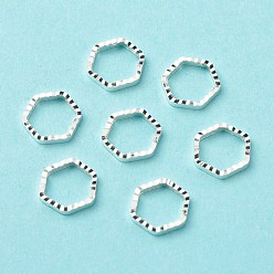Посеребрённый Латунные соединительные колечки, долговечный, без кадмия и без свинца, шестиугольник, 925 серебро покрытием, 6x6.5x1 мм, внутренний диаметр: 5x5 мм