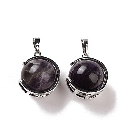 Amethyst Natural Amethyst Pendants, Ball Sphere Charms with Platinum Tone Brass Findings, 24x21x18mm, Hole: 8x5mm