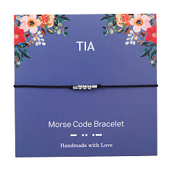 Платина Браслеты с азбукой Морзе, плетеные браслеты из латунных бусин для женщин, с вощеной шнур, платина, 5-1/8~11 дюйм (13~28 см)