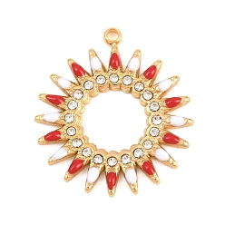 Золотой 304 из нержавеющей стали горный хрусталь подвески, прелести подсолнуха, с эмалью, золотые, 23x20x2 мм, отверстие : 1.5 мм