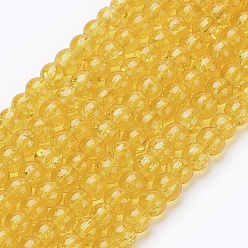 Gold Spray Painted Crackle Glass Beads Strands, Round, Gold, 4mm, Hole: 1.1~1.3mm, about 200pcs/strand, 31.4 inch