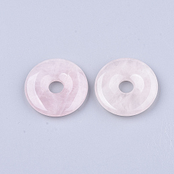 Rose Quartz Natural Rose Quartz Pendants, Donut/Pi Disc, Donut Width: 13.5mm, 35x5~7mm, Hole: 8mm