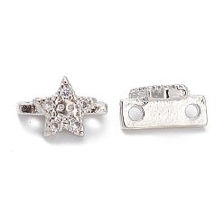 Platinum Rack Plating Brass Pave Cubic Zirconia Slide Charms, Cadmium Free & Lead Free, Long-Lasting Plated, Star with Smiling Face Pattern, Platinum, 7x10x5mm, Hole: 1.4mm