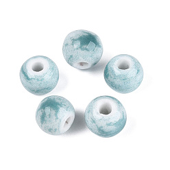 Cielo Azul Cuentas de porcelana vintage hechas a mano, fantasía antigua porcelana esmaltada, rondo, el cielo azul, 9.5~11x8.5~9.5 mm, agujero: 2~3 mm