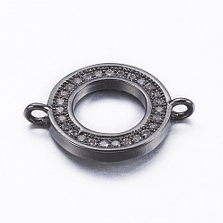 Черный Цвет Металла Латунные микро проложить кубических ссылки циркония, плоско-круглые, металлический черный , 14x19.5x2 мм, отверстие : 1.5 мм