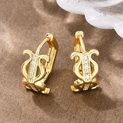 Настоящее золото 18K Серьги-кольца из латуни в форме лиры с микропаве из прозрачного кубического циркония, реальный 18 k позолоченный, 14.5x16x7.5 мм