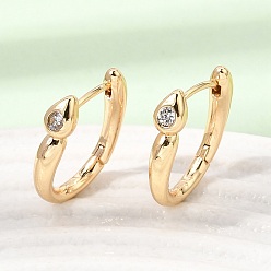Real 18K Gold Plated Brass Pave Clear Cubic Zirconia Hoop Earrings, Teardrop, Real 18K Gold Plated, 16.5x4x14.5mm