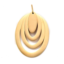 Настоящее золото 18K Овальные 304 подвески из нержавеющей стали, ионное покрытие (ip), реальный 18 k позолоченный, 49.5x36.5x5.5 мм, отверстие : 9x7 мм