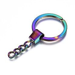 Rainbow Color Rainbow Color Alloy Split Key Rings, with Chains, Keychain Clasp Findings, Cadmium Free & Nickel Free & Lead Free, 62mm
