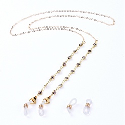 Rosy Brown Brass Eyeglasses Chains, Neck Strap for Eyeglasses, with Evil Eye Brass Lampwork Links, 304 Stainless Steel Lobster Claw Clasps and Rubber Loop Ends, Golden, Rosy Brown, 27.95 inch(71cm)