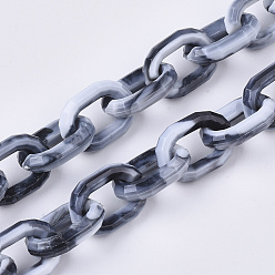 Черный Акриловые кабельные цепи ручной работы, Стиль имитация драгоценных камней, Двухцветный цвет, граненые, овальные, чёрные, 25.5x18x6 мм, около 39.37 дюйм (1 м) / прядь
