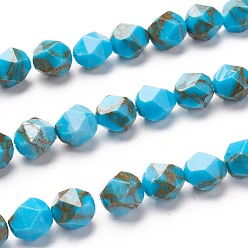 Темно-Голубой Синтетические бирюзовые бусины с золотой линией, звезды вырезать круглые бусы, граненые, окрашенные, глубокое синее небо, 10 мм, отверстие : 1.2 мм, около 39 шт / нитка, 15.75 дюйм (40 см)