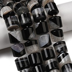 Черный Природный агат бисер нитей, окрашенная и подогревом, барабан, чёрные, 14~14.5x13.5~14.5 мм, отверстие : 1~1.2 мм, около 28 шт / нитка, 15.55"~15.75'' (39.5~40 см)