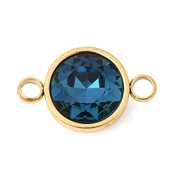 Темно-Синий 304 Нержавеющая сталь с ограненными звеньями из стекла с камнем рождения, плоскими круглыми подвесками-коннекторами, золотые, ионное покрытие (ip), темно-синий, 9 мм, отверстие : 19.5x12x7 мм