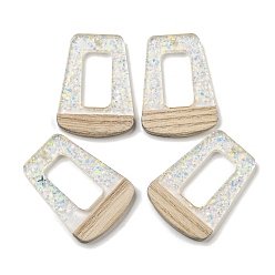 Прозрачный АВ Деревянные подвески, смола и золотая фольга, трапециевидные, ясно AB, 37.5x27.5x4 мм, отверстие : 2 мм