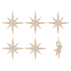 Light Gold 6 шт. значки в виде звезд из сплава со стразами для лацканов, рюкзака и одежды, золотой свет, 55x55 мм