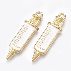 Creamy White Alloy Pendants, Cadmium Free & Lead Free, with Enamel, Injection Syringe Shape, Light Gold, Creamy White, 30x8x2.5mm, Hole: 1.5mm
