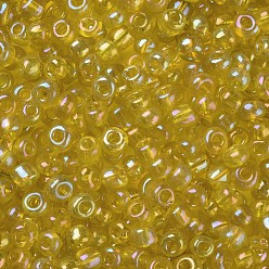 Yellow Round Glass Seed Beads, Transparent Colours Rainbow, Round, Yellow, 4mm