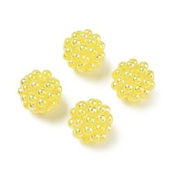 Yellow Opaque Acrylic Beads, Berry Besds, Round, with ABS Simulated Pearl, AB Color Plated, Yellow, 20x19~19.5mm, Hole: 3mm