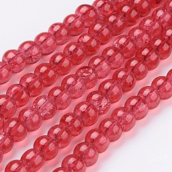 Red Spray Painted Crackle Glass Beads Strands, Round, Red, 4mm, Hole: 1.1~1.3mm, about 200pcs/strand, 31.4 inch