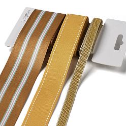 (932FM) Темно-синий аква-матовый с подкладкой 9 ярдов 3 стилей полиэфирной ленты, для поделок своими руками, бантики для волос и украшение подарка, желтая цветовая палитра, темно-золотистые, 3/8~1-5/8 дюйм(10~40мм) около 3 ярдов/стиль