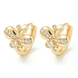 Золотой Латунные серьги обруча, с четким кубического циркония, бабочка, золотые, 12.5x13 мм