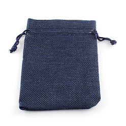 Midnight Blue Polyester Imitation Burlap Packing Pouches Drawstring Bags, for Christmas, Wedding Party and DIY Craft Packing, Midnight Blue, 9x7cm