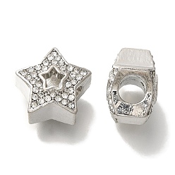 Платина Стойки покрытие сплава европейские шарики, со стразами, бусины с большим отверстием, без свинца и без кадмия, звезда, платина, 14x14.5x9.5 мм, отверстие : 4.5 мм