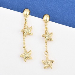 Золотой 304 из нержавеющей стали болтаться серьги, морская звезда, золотые, 52x11.5 мм